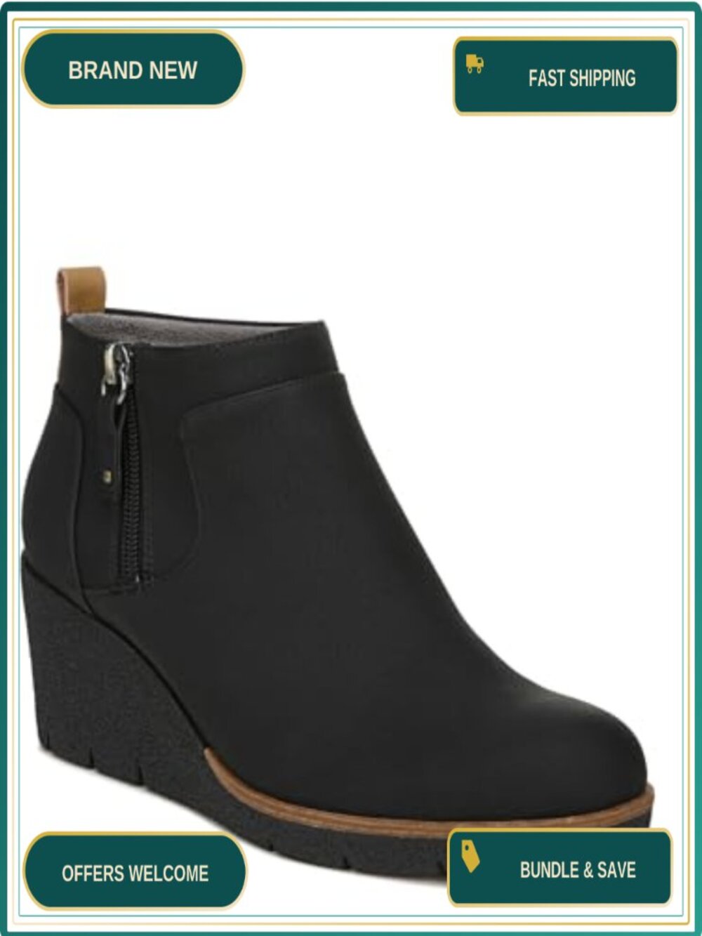 Faux Leather Wedge Ankle Booties Zip Slip-On Comfort Boots